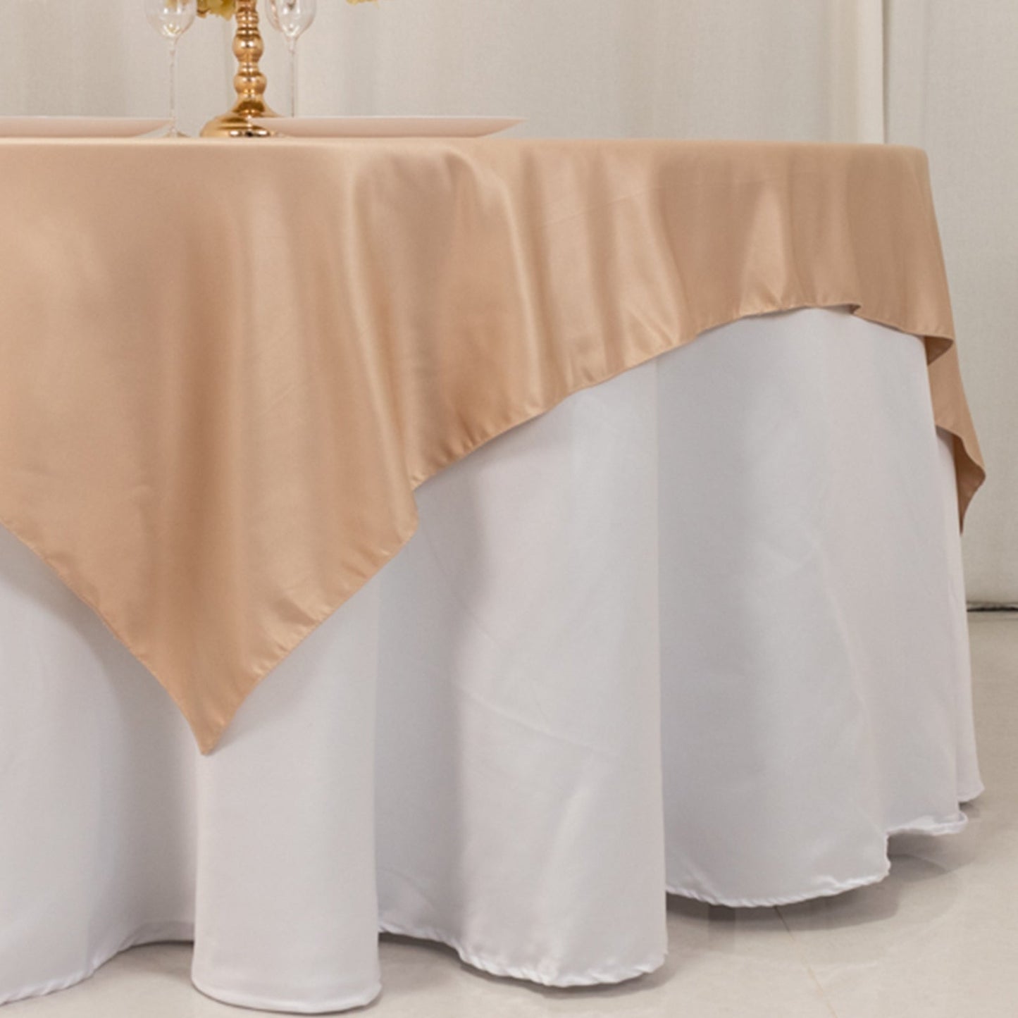 Lamour Satin 72"x72" Table Overlay Square Tablecloth Nude - Smooth Finish Table Topper
