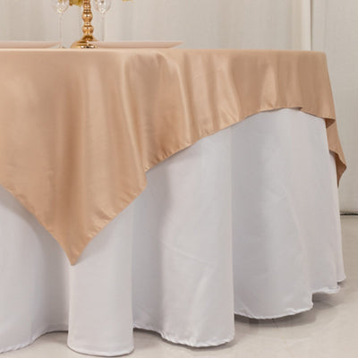 Lamour Satin 72"x72" Table Overlay Square Tablecloth Nude - Smooth Finish Table Topper
