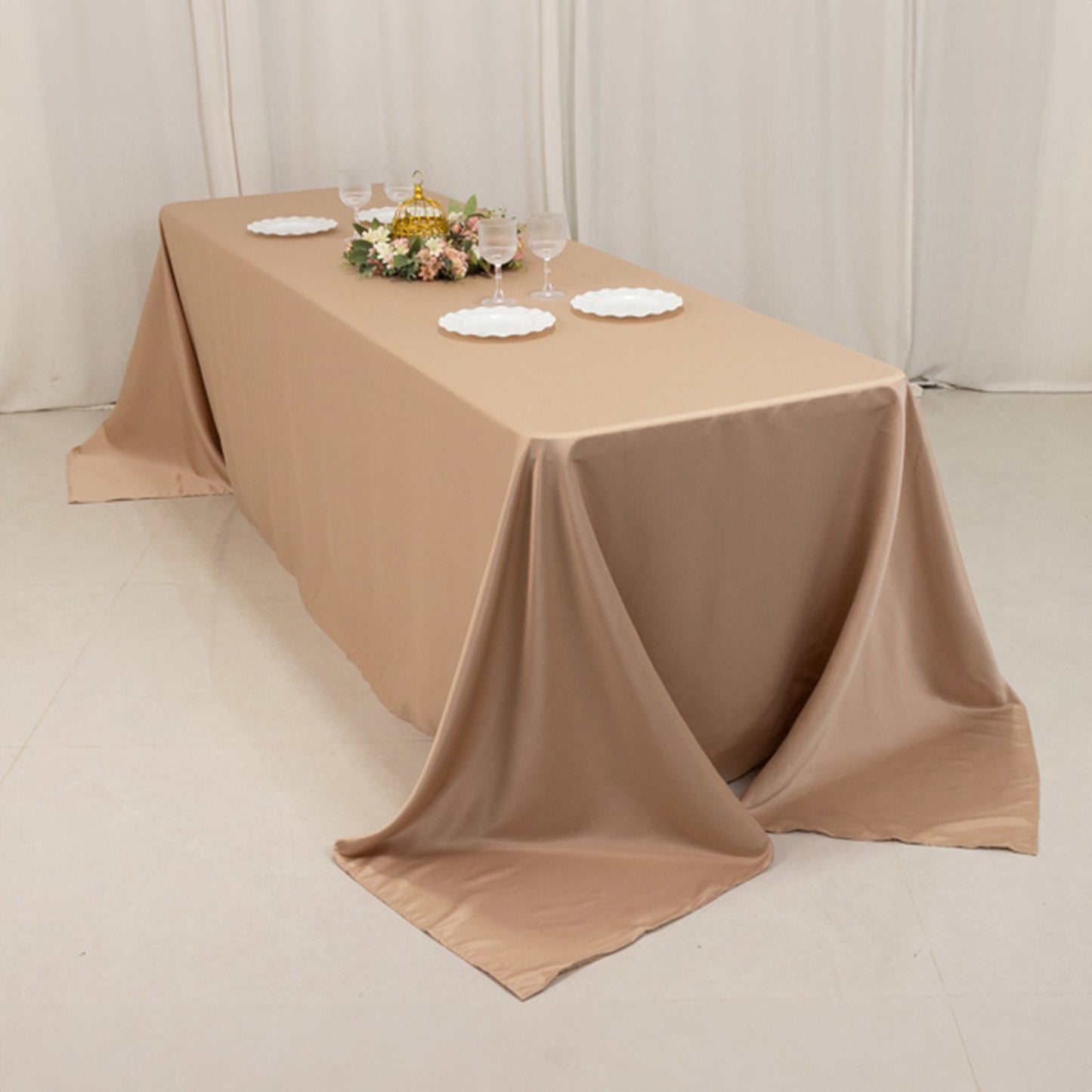 Lamour Satin 90"x156" Rectangle Tablecloth Nude - Luxurious, Soft Seamless Table Cover
