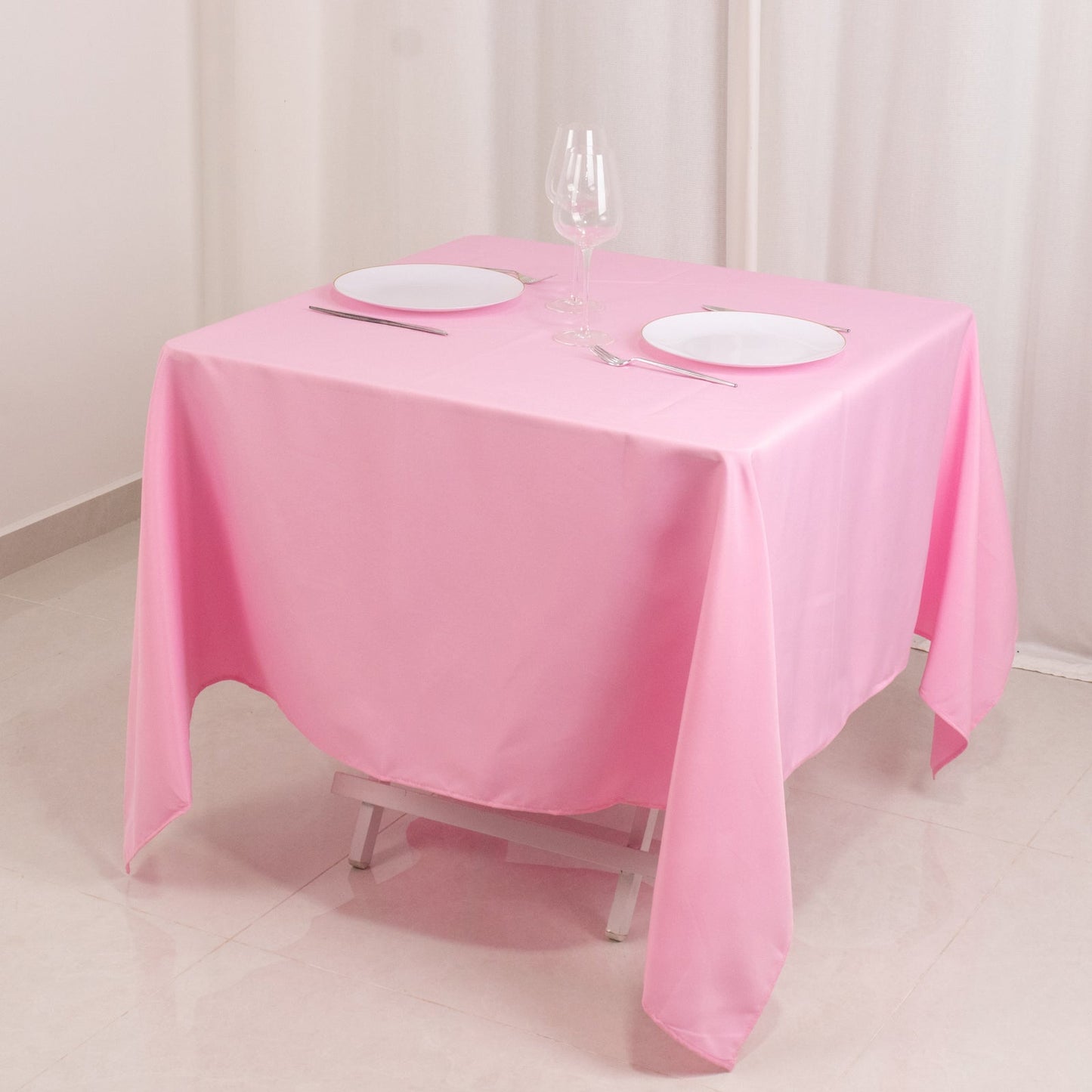 Premium Polyester Square Tablecloth 70"x70" Pink 220GSM Wrinkle-Resistant Table Cover
