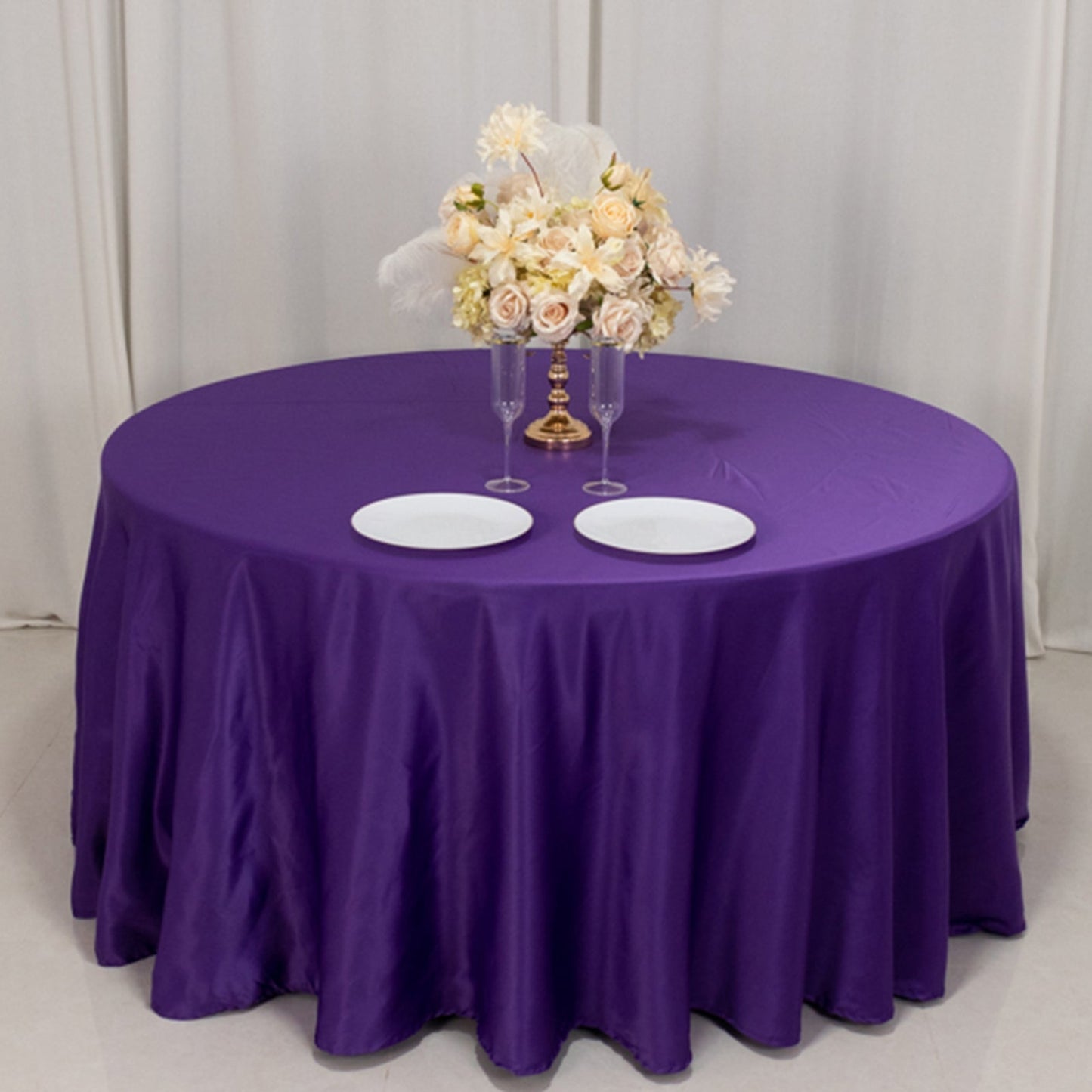 Lamour Satin 120" Round Tablecloth Purple - Seamless Table Cover with Soft Tempered Sheen