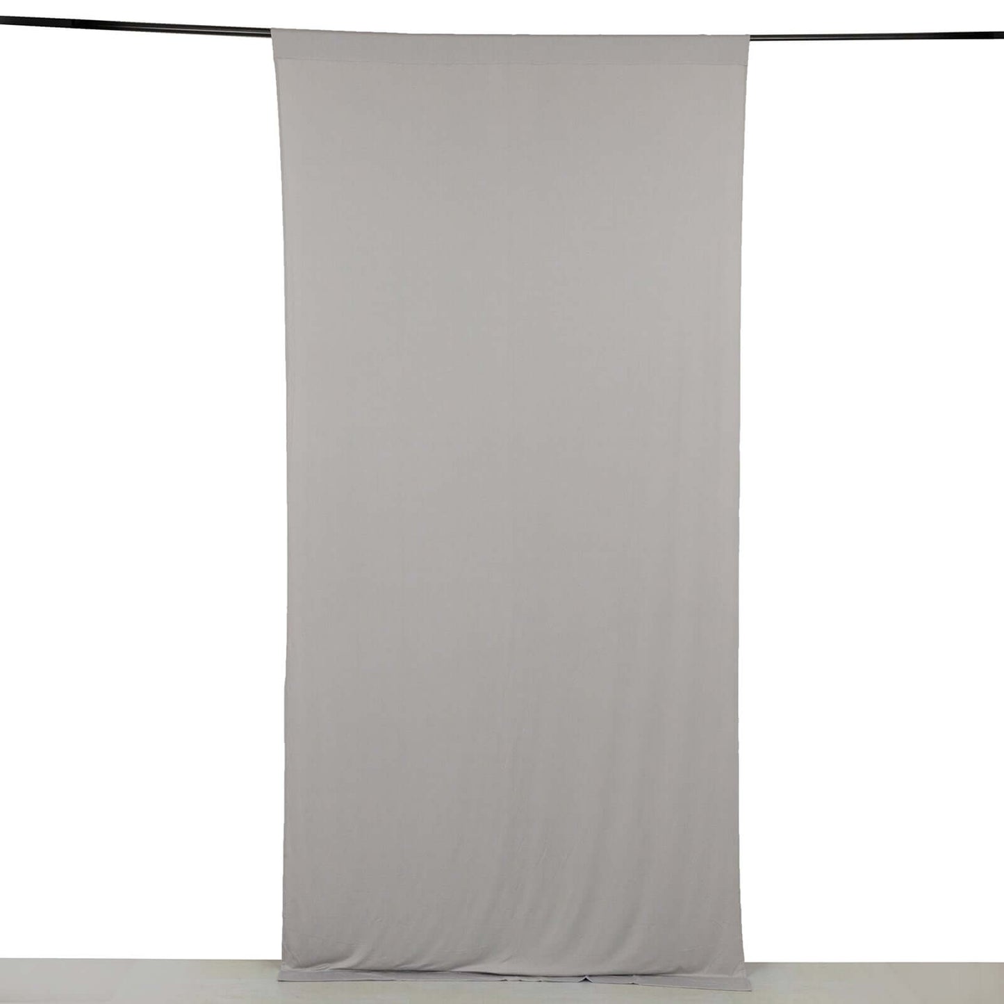 Silver 4-Way Stretch Spandex Event Curtain Drapes, Wrinkle Free Backdrop Event Panel with Rod Pockets - 5ftx10ft