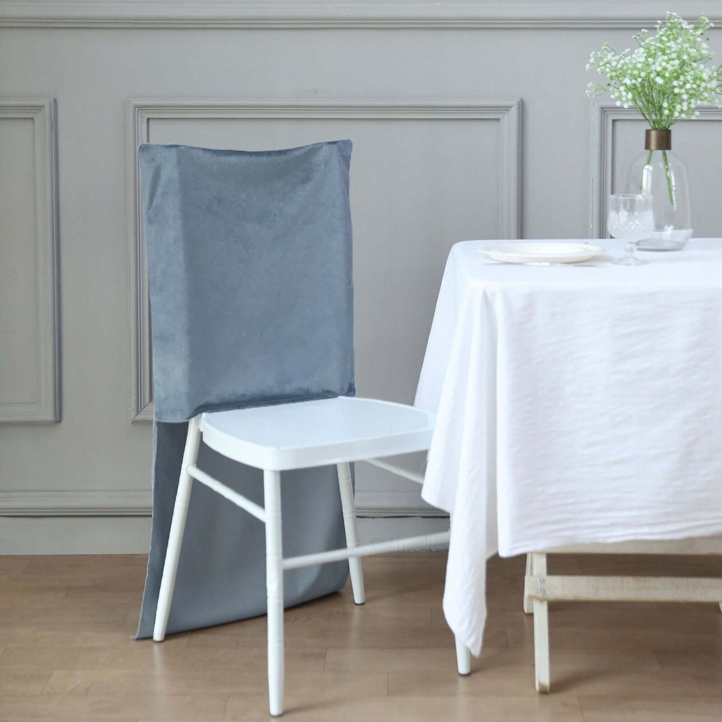 Velvet Chair Back Slipcover for Chiavari Chairs Dusty Blue - Soft and Smooth Solid Chair Back Cover Cap