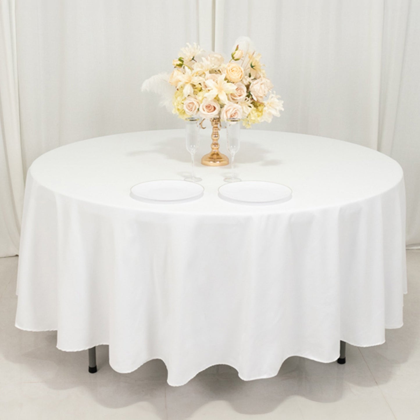 Cotton Blend 108" Round Tablecloth White - Wrinkle-Resistant Design for Versatile Table Settings