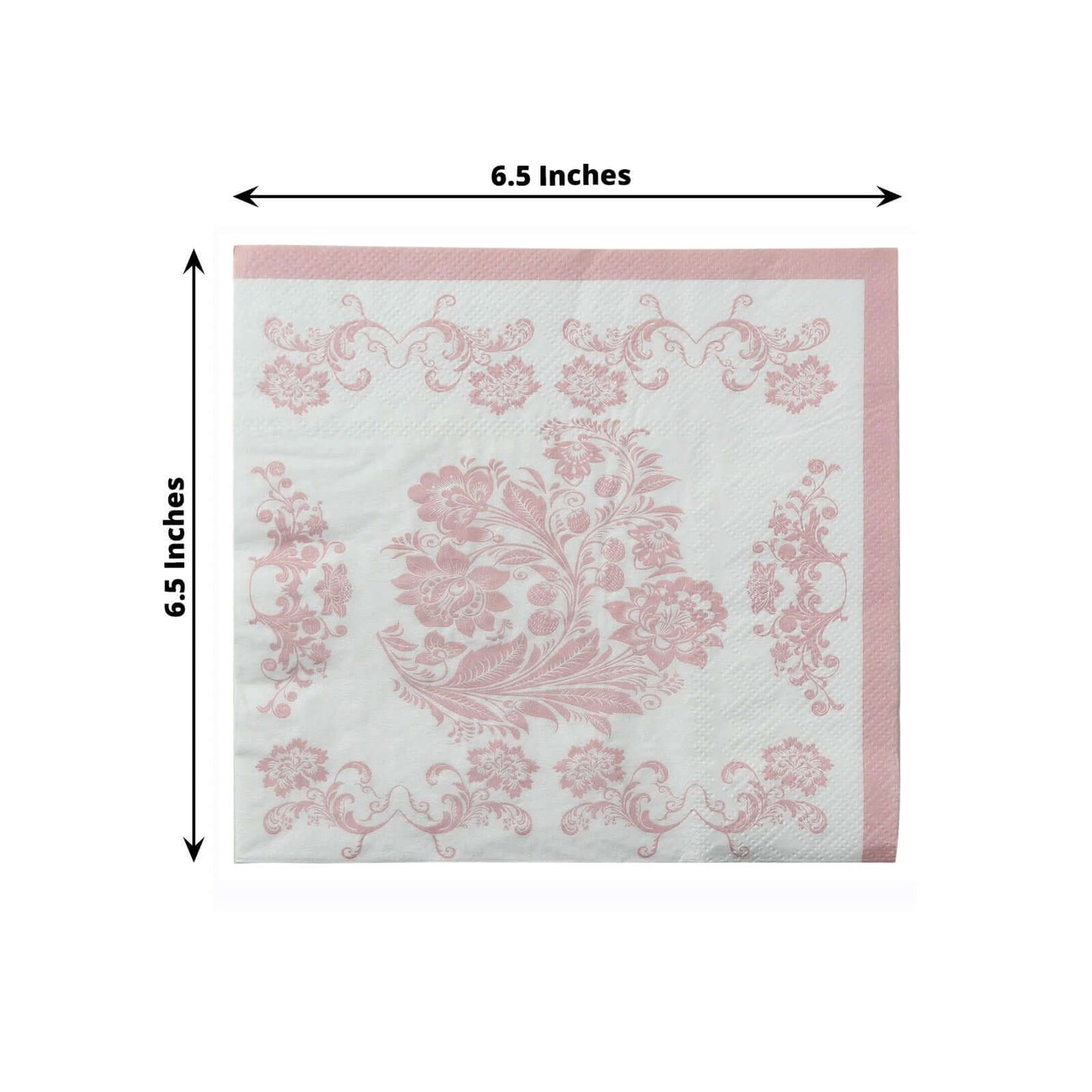 50 Pack 2-Ply Paper Beverage Napkins in White Matte Pink Damask Floral Pattern, Disposable Cocktail Napkins - Highly Absorbent & Soft