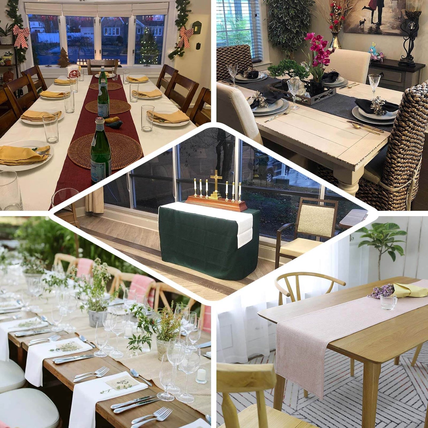 Faux Linen 14"x108" Table Runner Dusty Rose - Rustic Style Table Decor