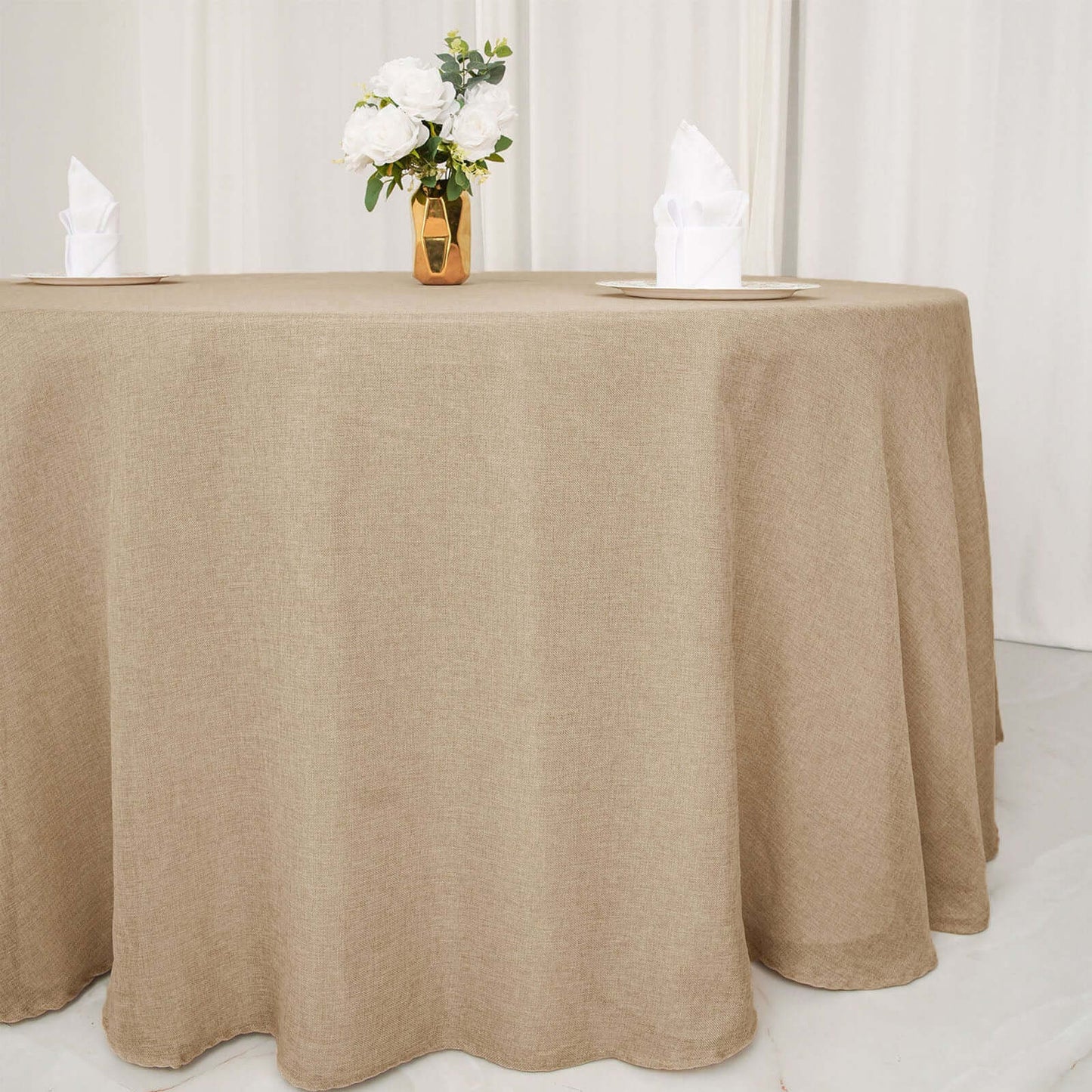 Faux Burlap Jute 108" Round Tablecloth Natural - Rustic Event Table Linen