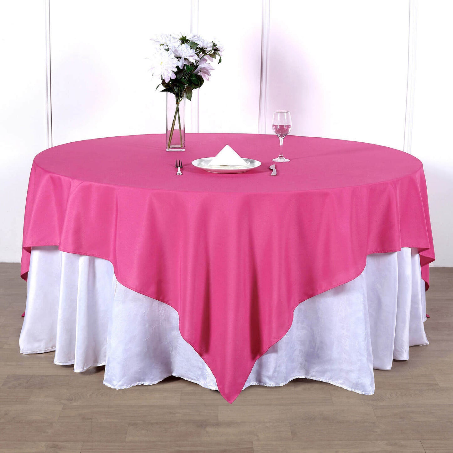 Polyester 90"x90" Table Overlay Square Tablecloth Fuchsia - Wrinkle-Resistant & Durable Table Cover