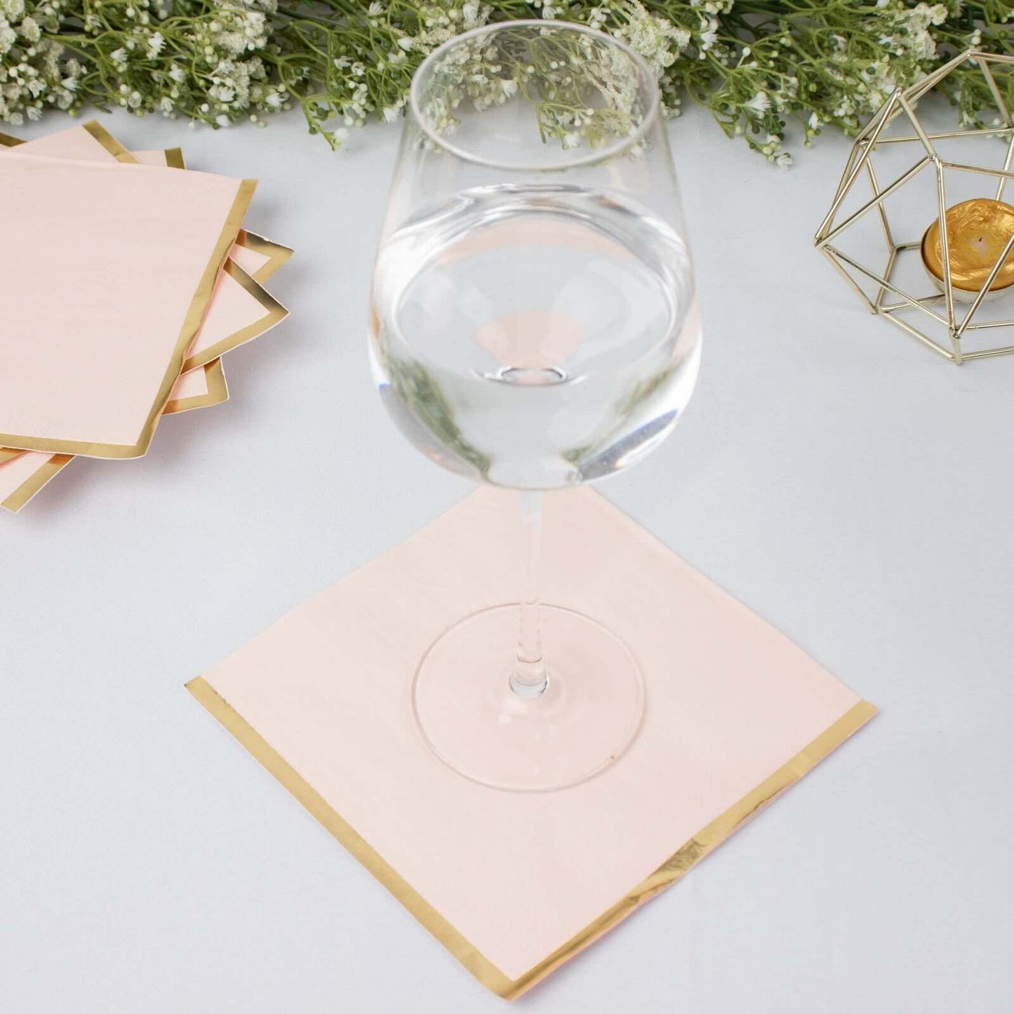 50-Pack Paper Beverage Napkins with Gold Foil Edge Blush - Disposable 2 Ply Cocktail Napkins for Events 6.5"x6.5"