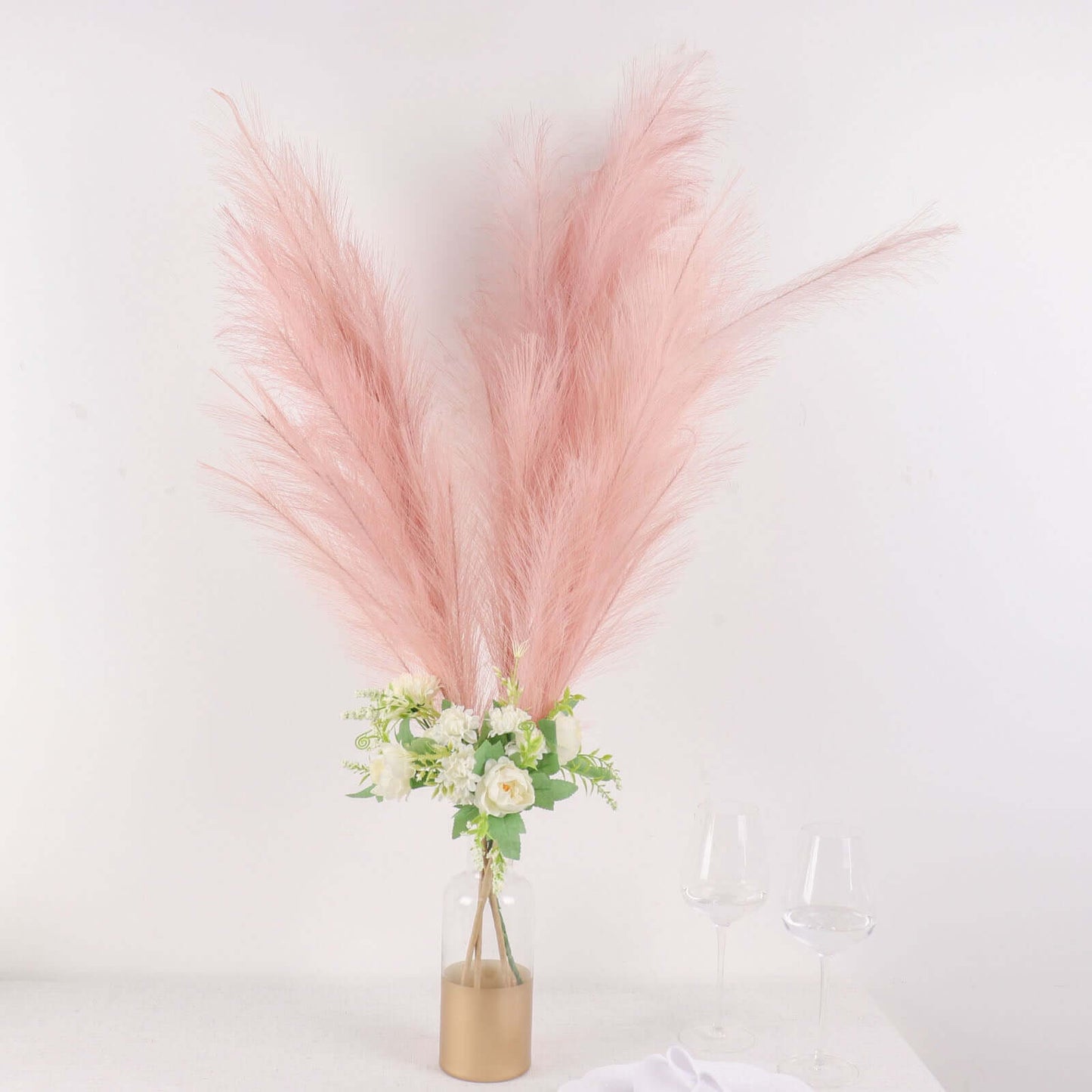 3 Stems Artificial Pampas Grass Decor Dusty Rose for Rustic Boho Chic Backdrops Floral Styling & Vase Displays 44"