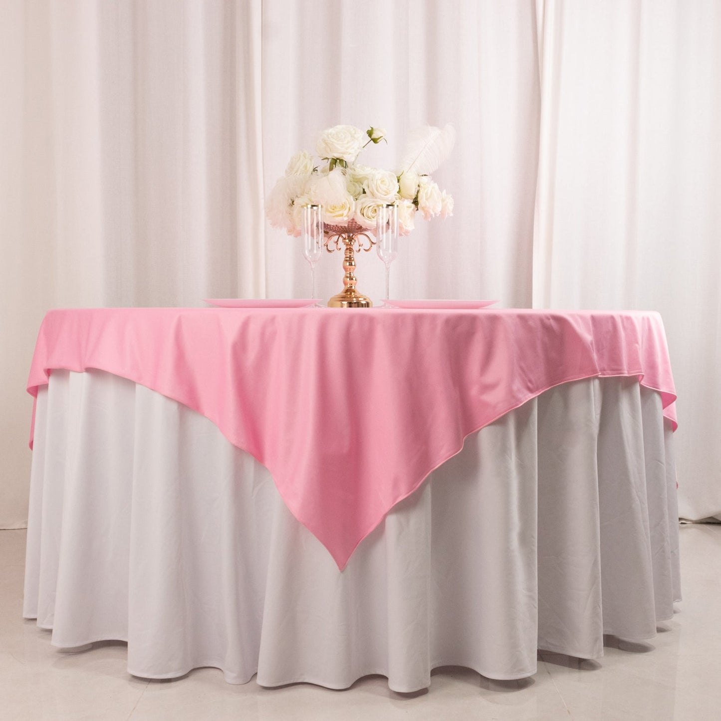 Scuba 70"x70" Table Overlay Square Tablecloth Pink - Wrinkle Free & Stain Resistant Table Cover