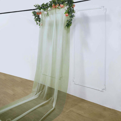 5ftx14ft Dusty Sage Green Chiffon Curtain Panel, Durable Flame Resistant Backdrop Ceiling Drapery With Rod Pocket