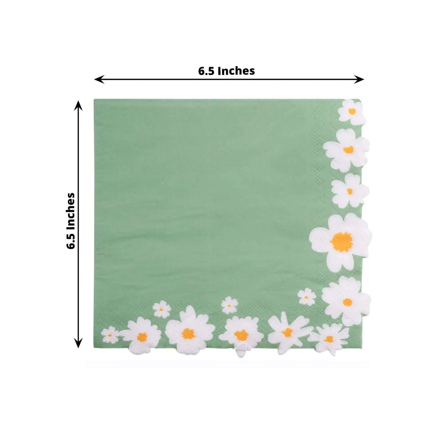 20-Pack Paper Beverage Napkins with Daisy Flower Design Sage Green - 2 Ply Soft 18GSM Floral Wedding Napkins 6.5"x6.5"