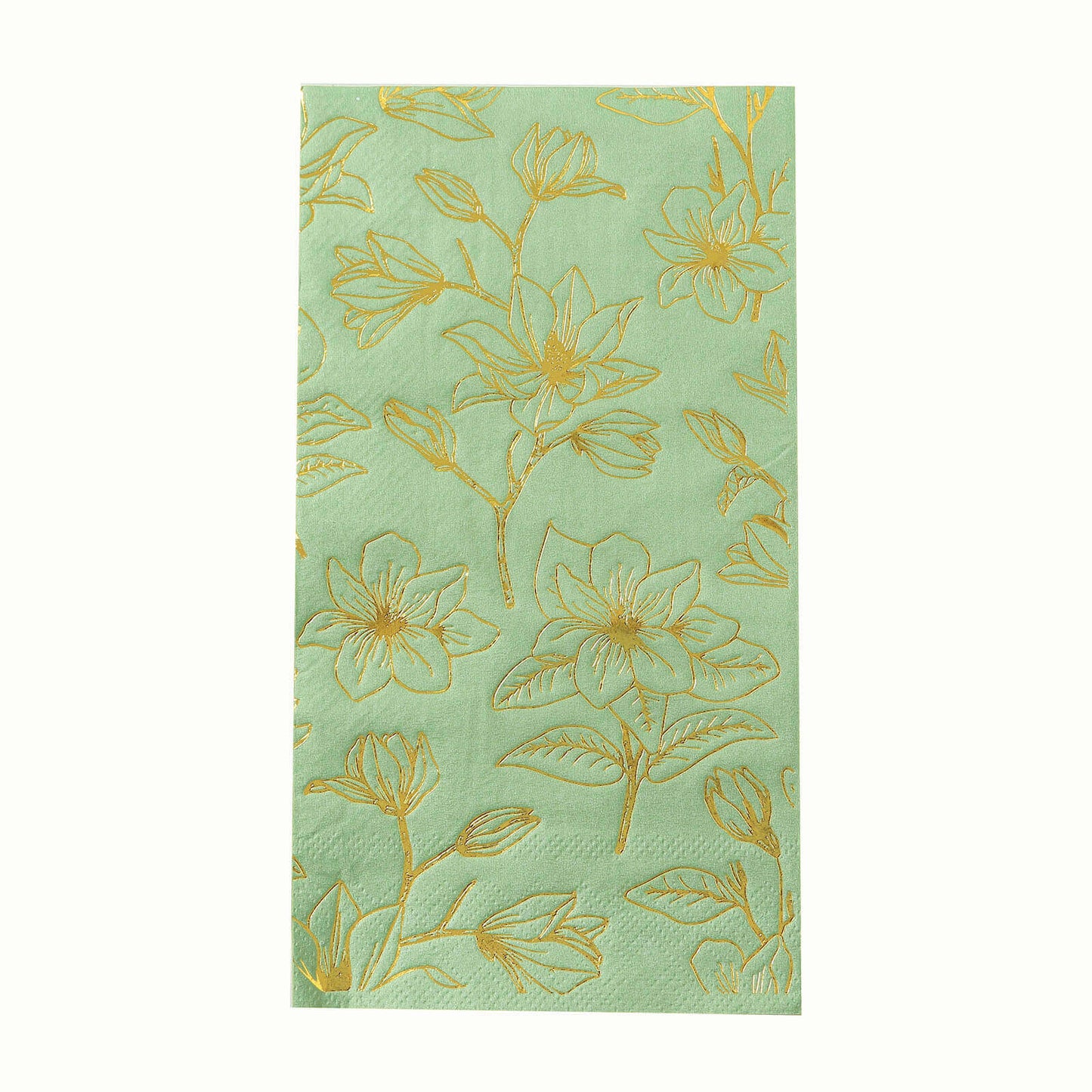 50-Pack Paper Dinner Napkins Sage Green with Gold Magnolia Flowers Print 2-Ply - Disposable Soft Napkins for Parties