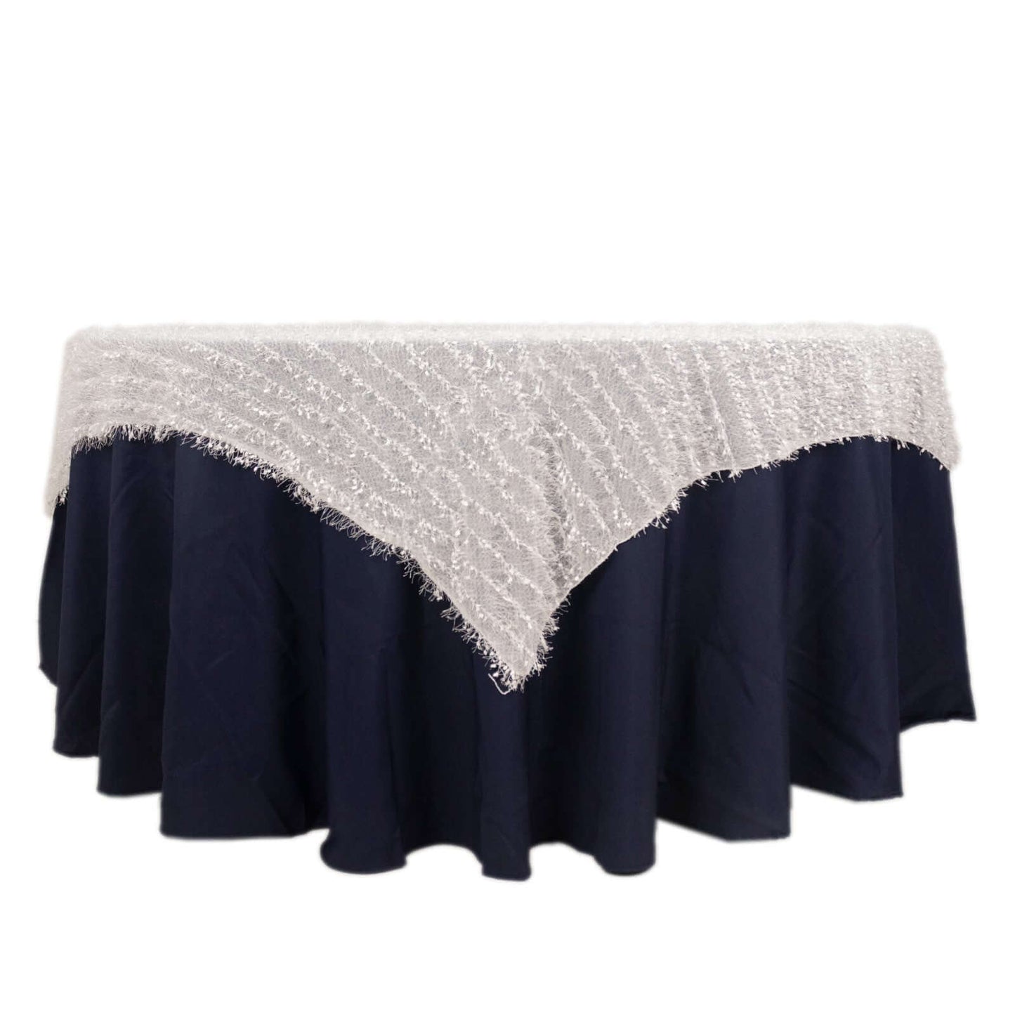 Polyester 72"x72" Table Overlay Square Tablecloth White Fringe Shag Design for Stylish Celebrations