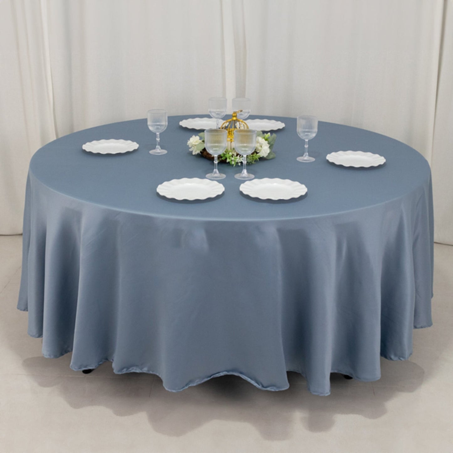 Lamour Satin 108" Round Tablecloth Dusty Blue - Durable & Silk-Like Table Cover