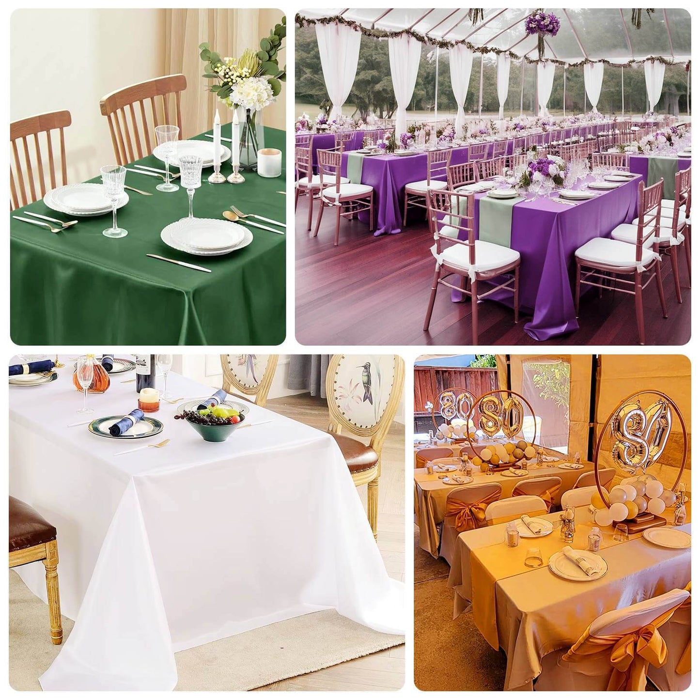 Lamour Satin 90"x132" Rectangle Tablecloth White - Soft & Silk-Like Seamless Table Cover for Weddings & Parties