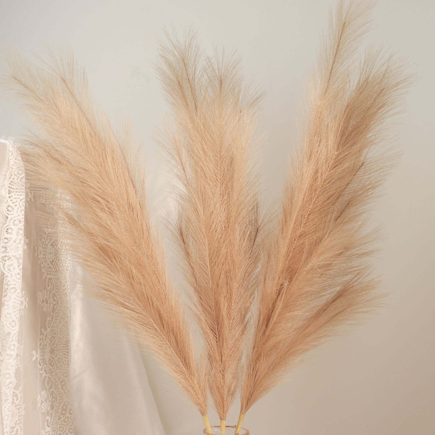 3 Stems Artificial Pampas Grass Decor Taupe - Soft Realistic Faux Ornamental Grass Branches for Rustic Boho Chic Backdrops Floral Styling & Vase Displays 44"