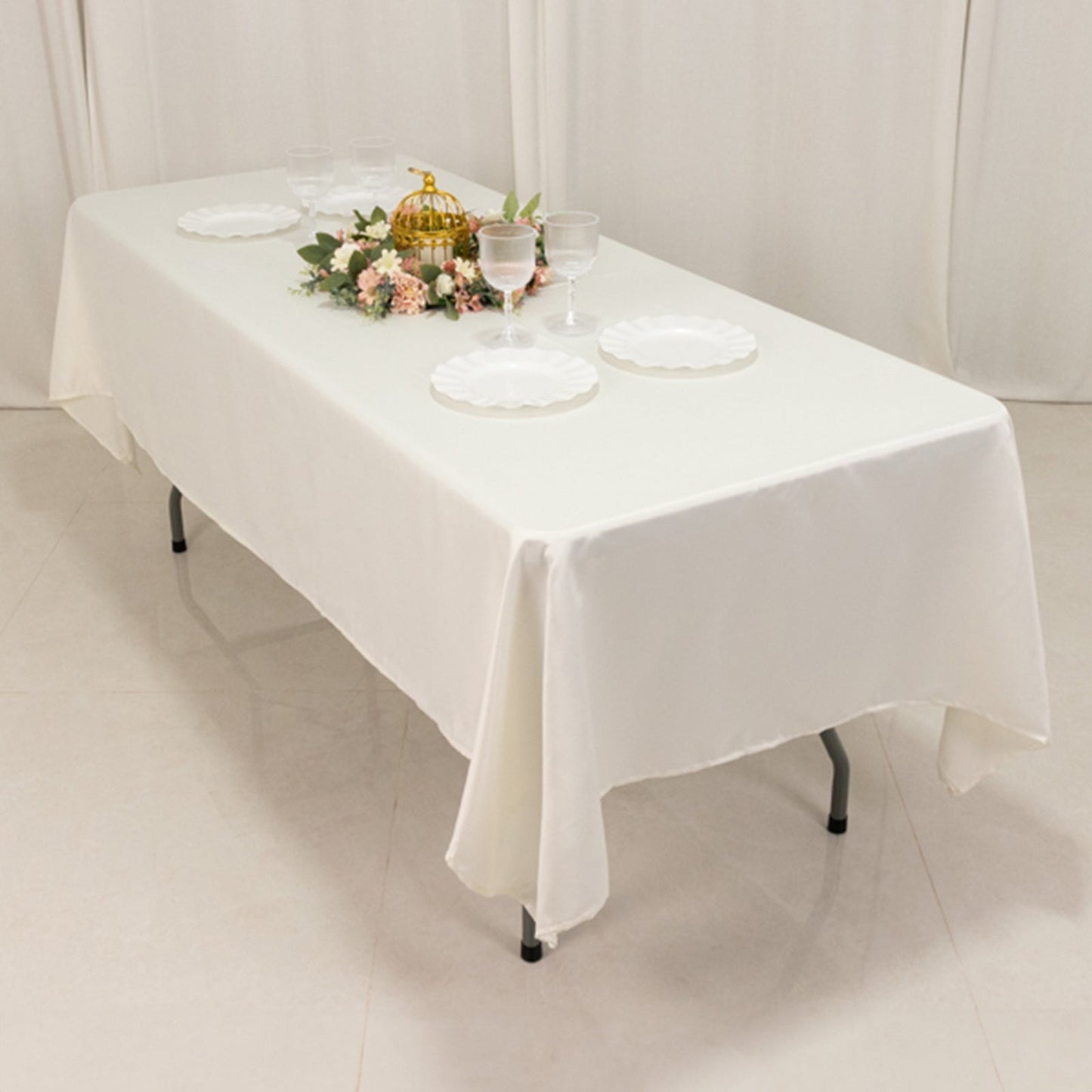 Lamour Satin 60"x102" Rectangle Tablecloth Ivory - Durable & Silky Soft Feel Table Cover