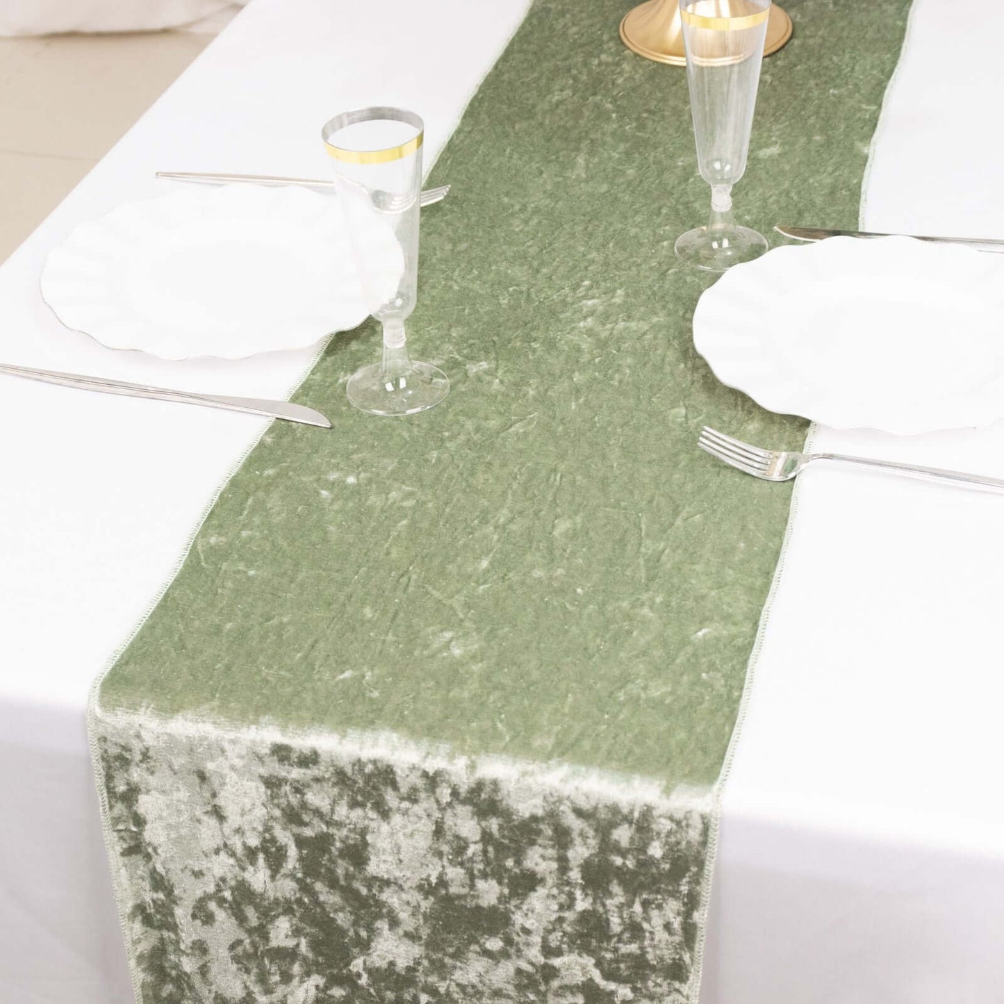 Premium Crushed Velvet 12"x108" Table Runner Sage Green - Soft & Wrinkle-Resistant Table Linen