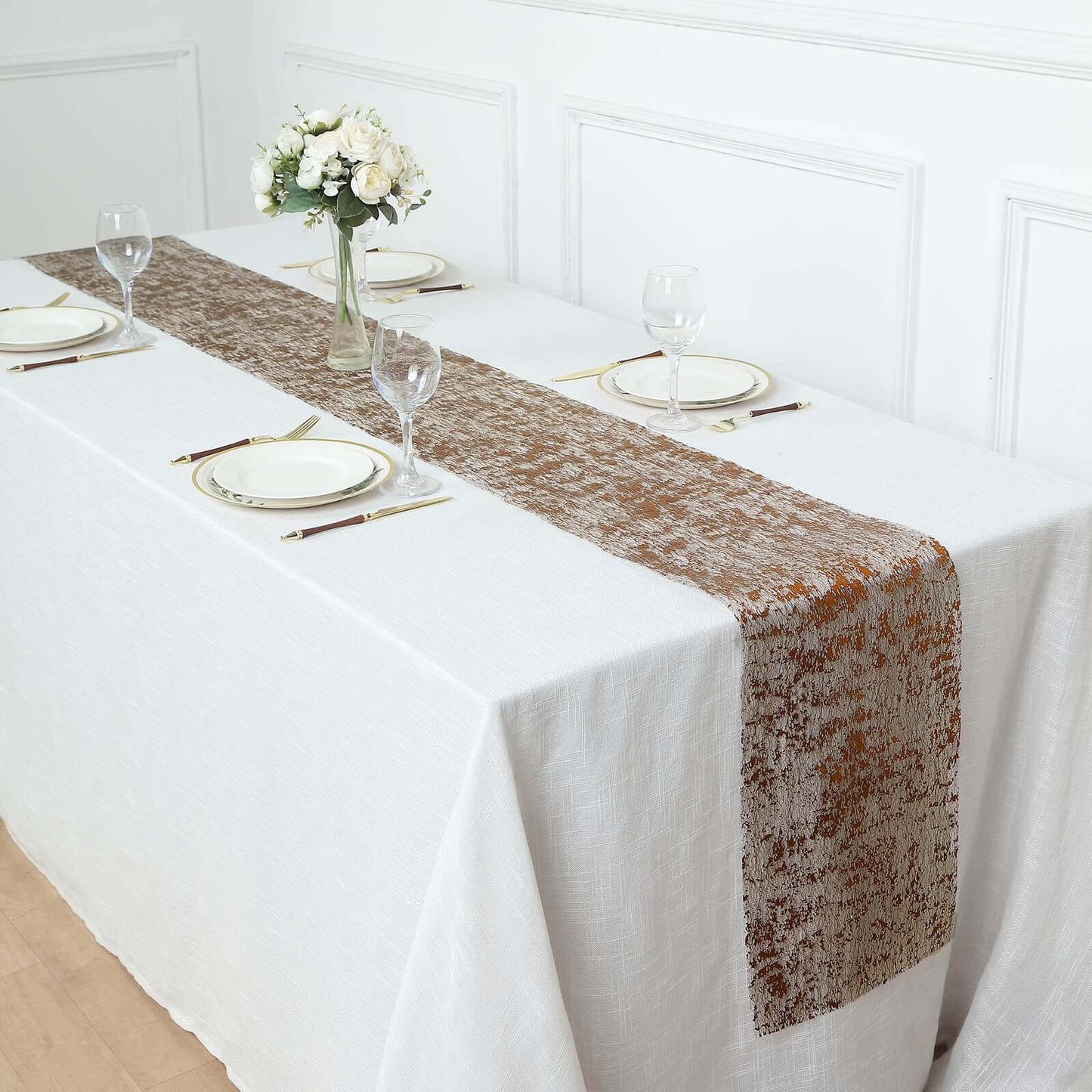 Mesh Polyester 108" Table Runner Roll Metallic Bronze - Distressed Foil Look Disposable Table Decor