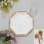 25-Pack Paper 9" Octagonal Dinner Plates in White with Bamboo Print Rim - Disposable Geometric Party Plates for Tropical & Beach Themed Celebrations