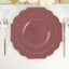 10-Pack Plastic Dessert Appetizer Plates in Cinnamon Rose Baroque Design with Scalloped Gold Rim - Heavy Duty Disposable Salad Plates 8"