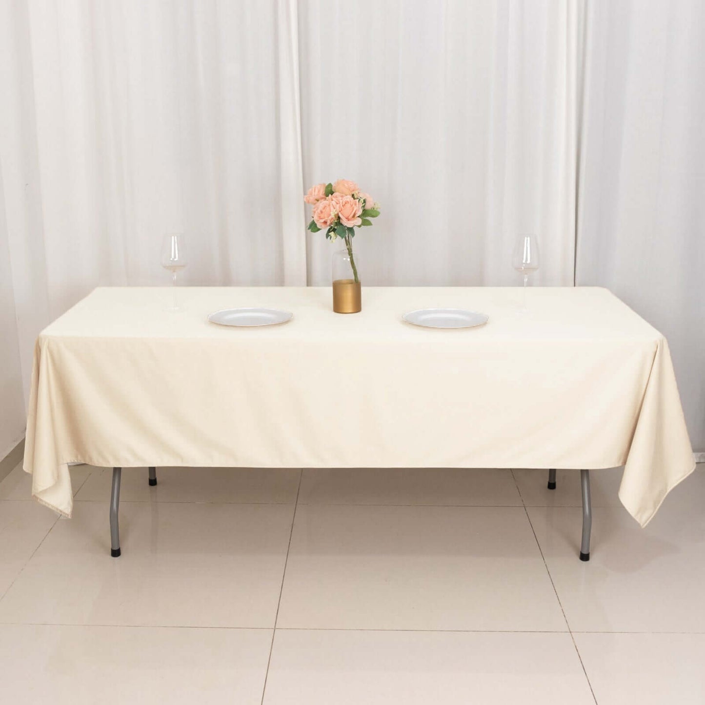 Scuba Rectangular 60"x102" Tablecloth Beige - Wrinkle Free & Stain Resistant Table Cover