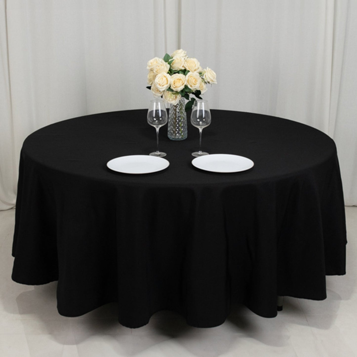 Fire Retardant Premium Polyester 108" Round Tablecloth Black - Stylish High-Performance Table Cover for Large Gatherings
