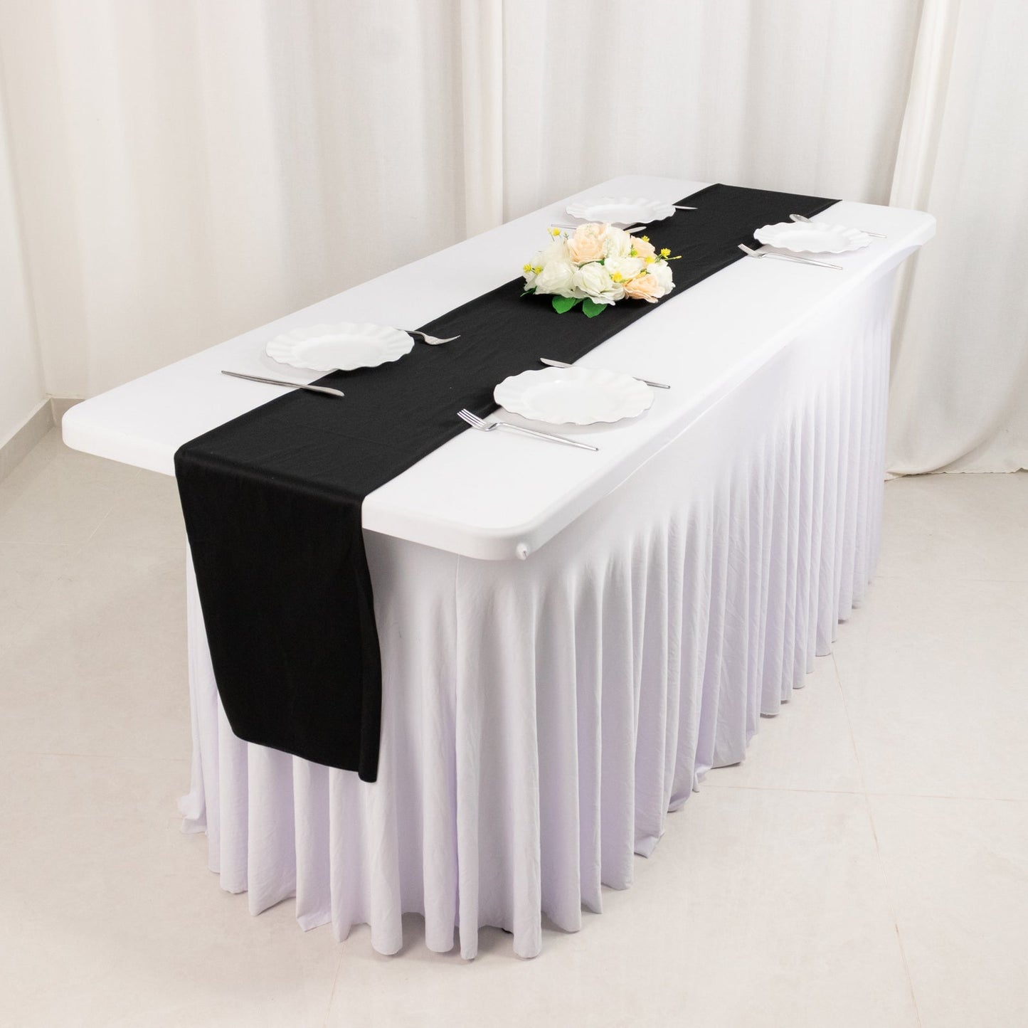 Scuba Polyester 12"x108" Table Runner Black - Wrinkle-Free Table Linen for Events & Weddings