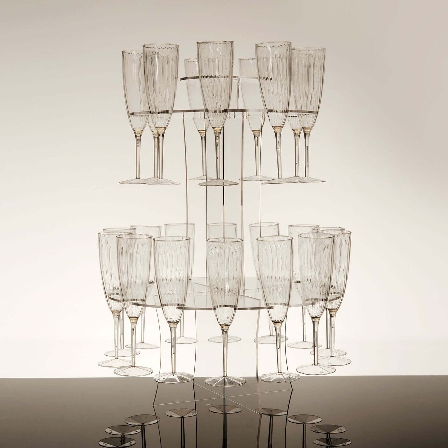 3-Tier Round Champagne Glass Holder Tower Clear Acrylic + 1 Bottle for Professional & Home Use 21"