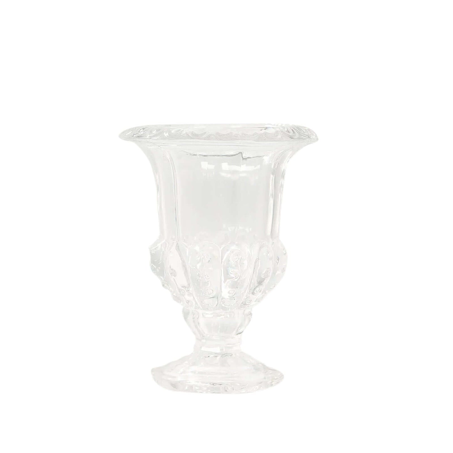 2-Pack Glass Mini Pedestal Flower Vases in Classic Roman Urn Style Clear - Sophisticated Wedding Table Centerpieces 6"