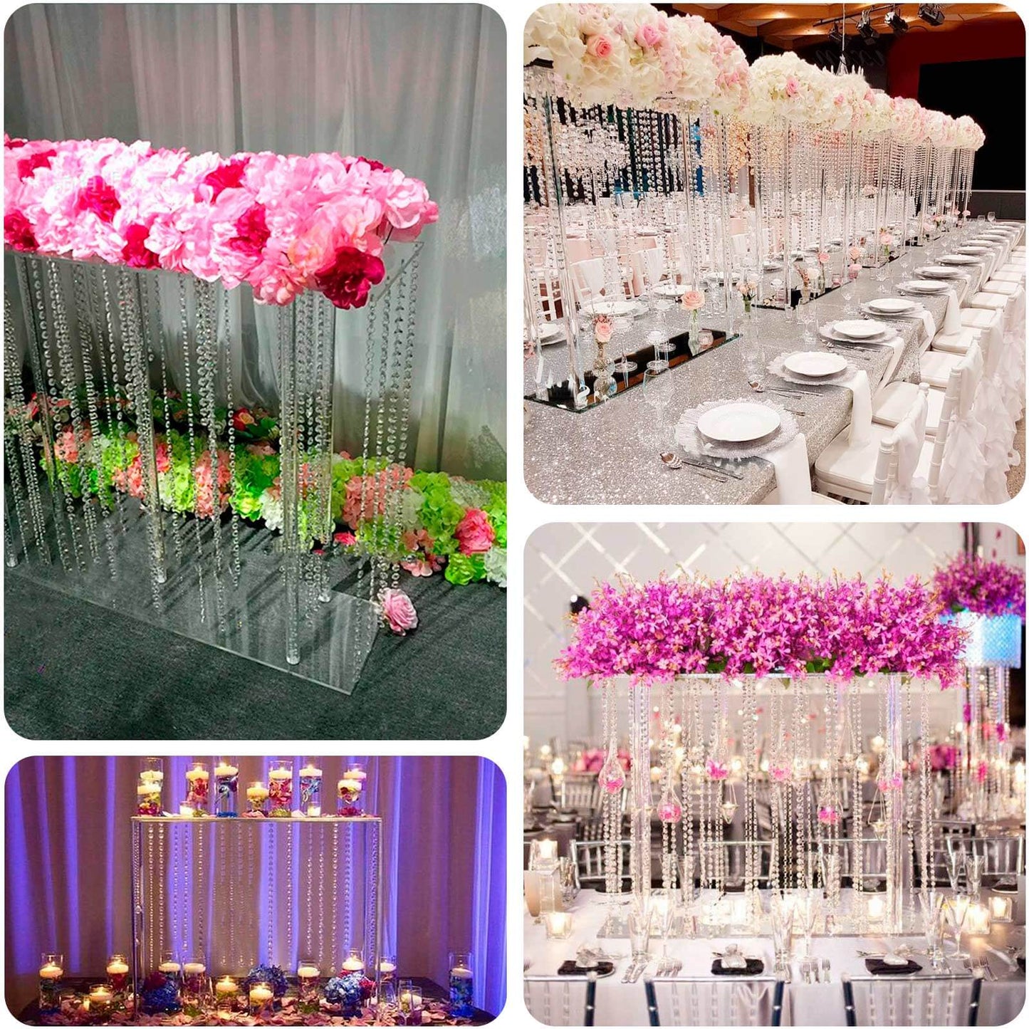 Acrylic Centerpiece Stand Rectangular Design with Pre-chained Crystal Beads Clear - Durable Flower Pedestal for Table or Floor 40"x40"