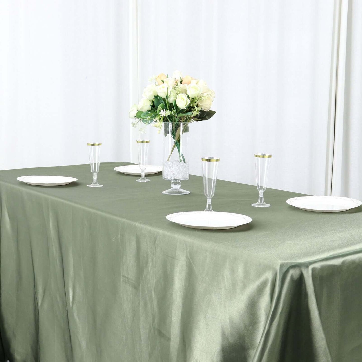 Satin Rectangular 90"x156" Tablecloth Dusty Sage Green - Seamless Table Cover