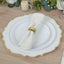 10-Pack Economy Plastic Round Charger Plates 13" in White with Gold Scalloped Rim, Decorative Dinner Party Serving Plates