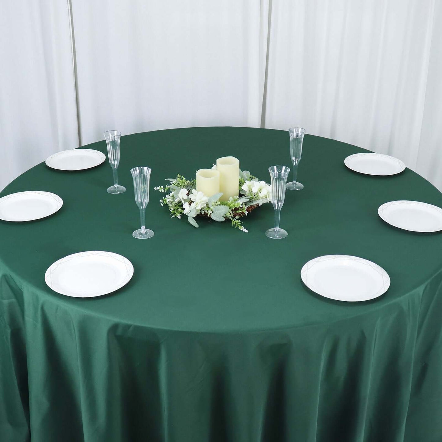 Polyester 132" Round Tablecloth Hunter Emerald Green - Seamless Chic Table Cover