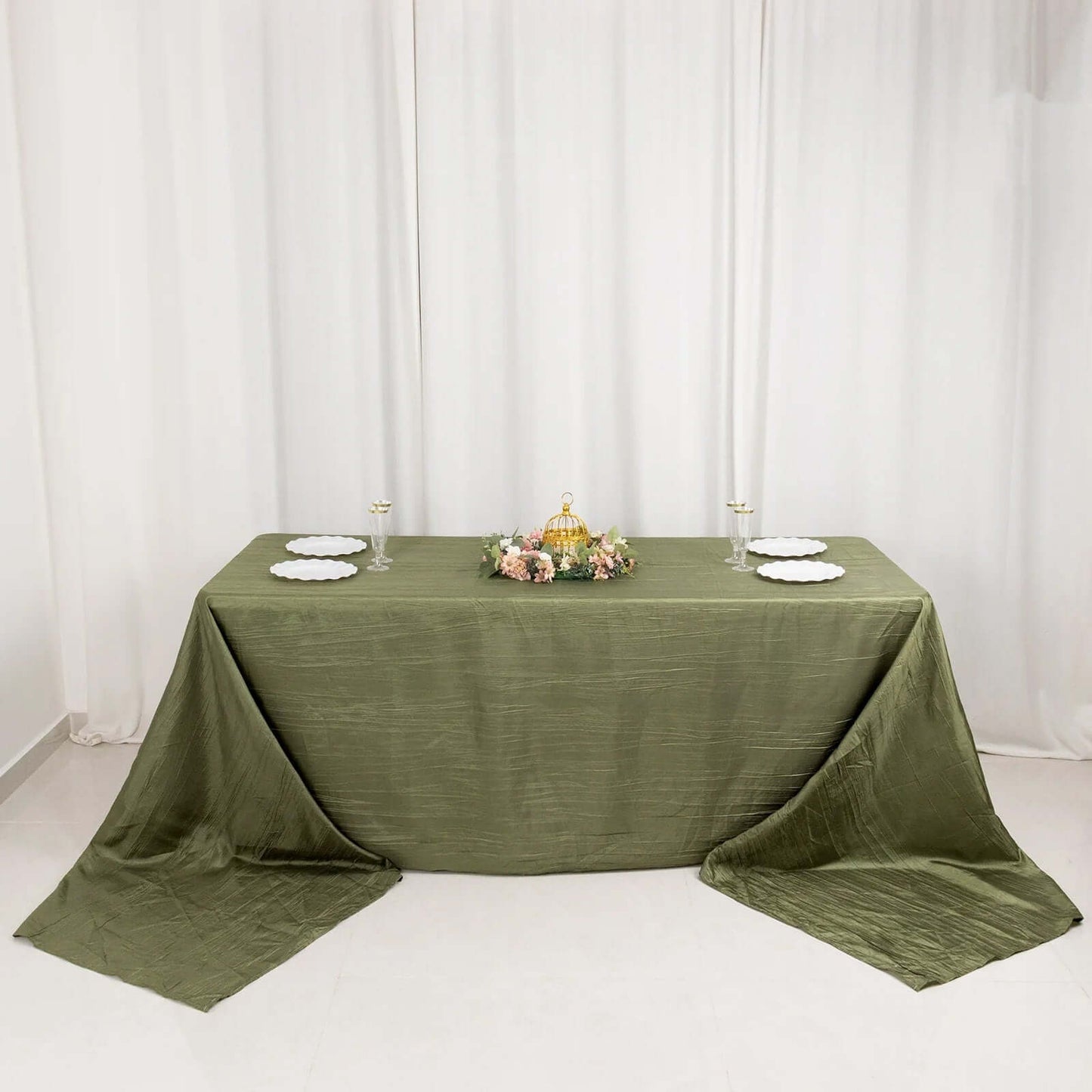 Taffeta 90"x156" Rectangle Tablecloth Dusty Sage Green - Accordion Crinkle Seamless Table Cover