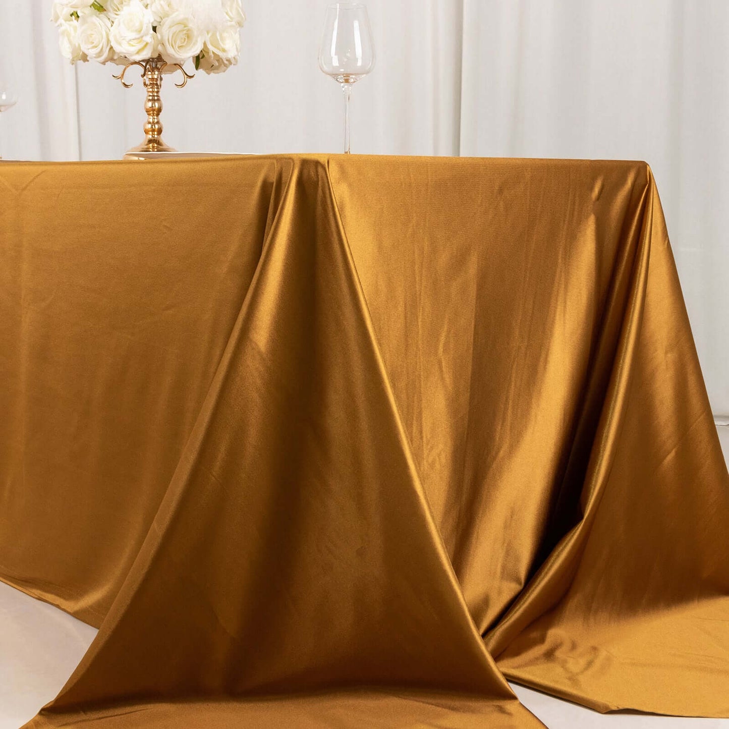 Scuba Rectangular 90"x156" Tablecloth Shimmering Gold - Wrinkle Free & Stain Resistant Seamless Table Cover for Weddings and Parties