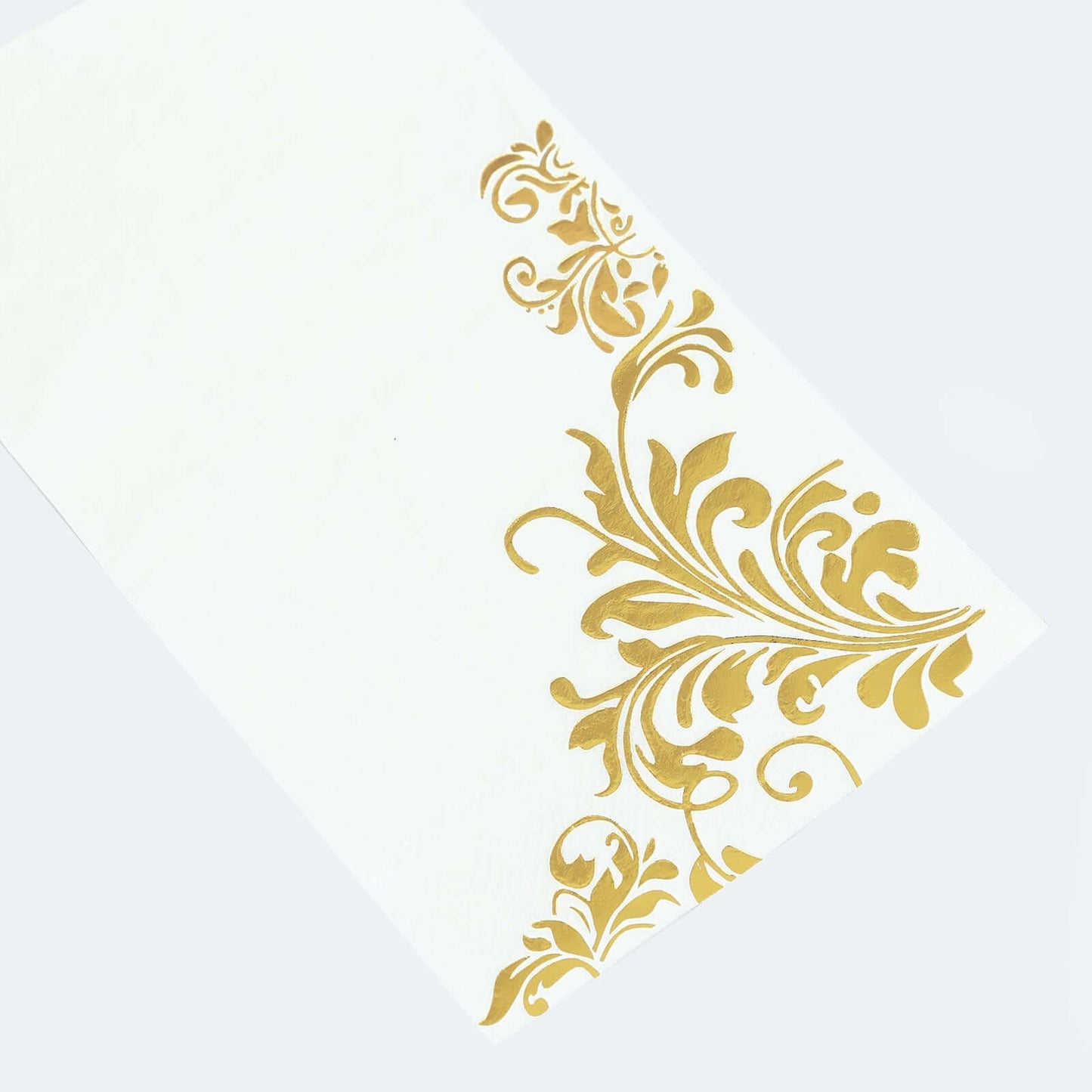50-Pack Paper Napkins White with Gold Baroque Floral Print - Stylish Disposable Dinner Napkins 8"x4"