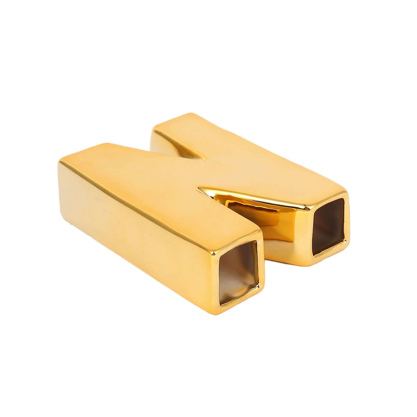 Shiny Ceramic Vase Letter "N" Gold Plated - Chic Bud Planter Pot for Events & Decor 6"