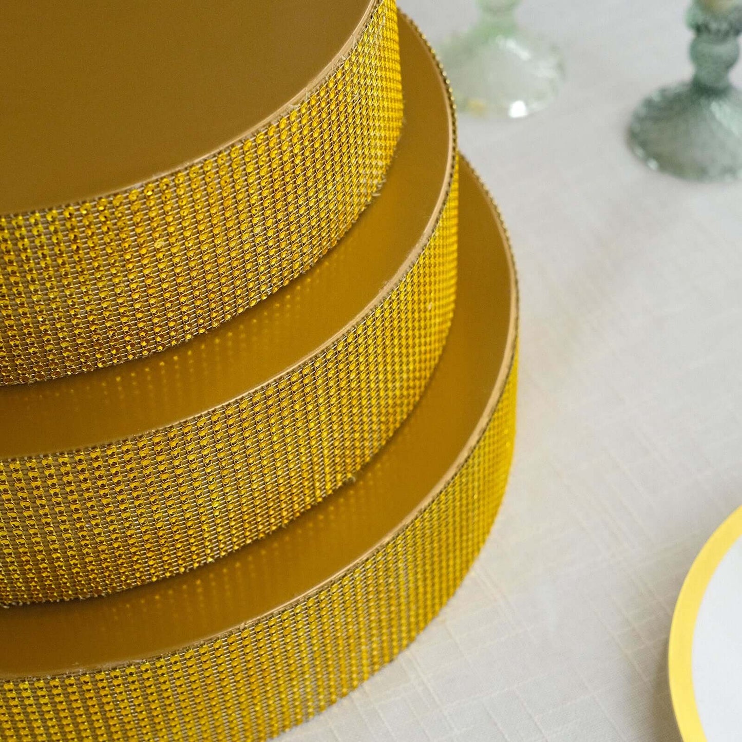 Metal Pedestal Cake Stand Round Design with Rhinestones Gold - Cupcake Holder and Dessert Table Centerpiece 14"