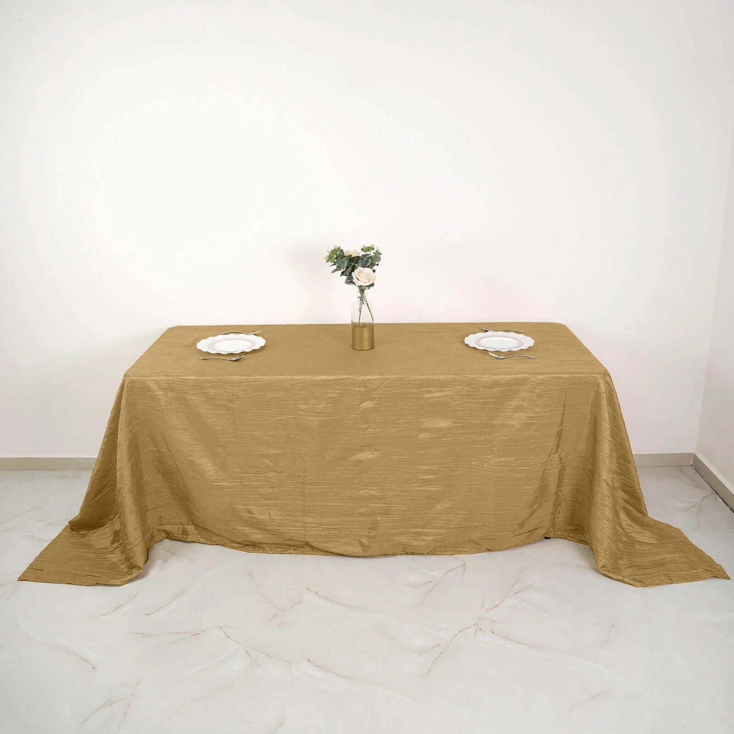 Taffeta 90"x132" Rectangle Tablecloth Gold - Seamless Accordion Crinkle Design for Sophisticated Gatherings