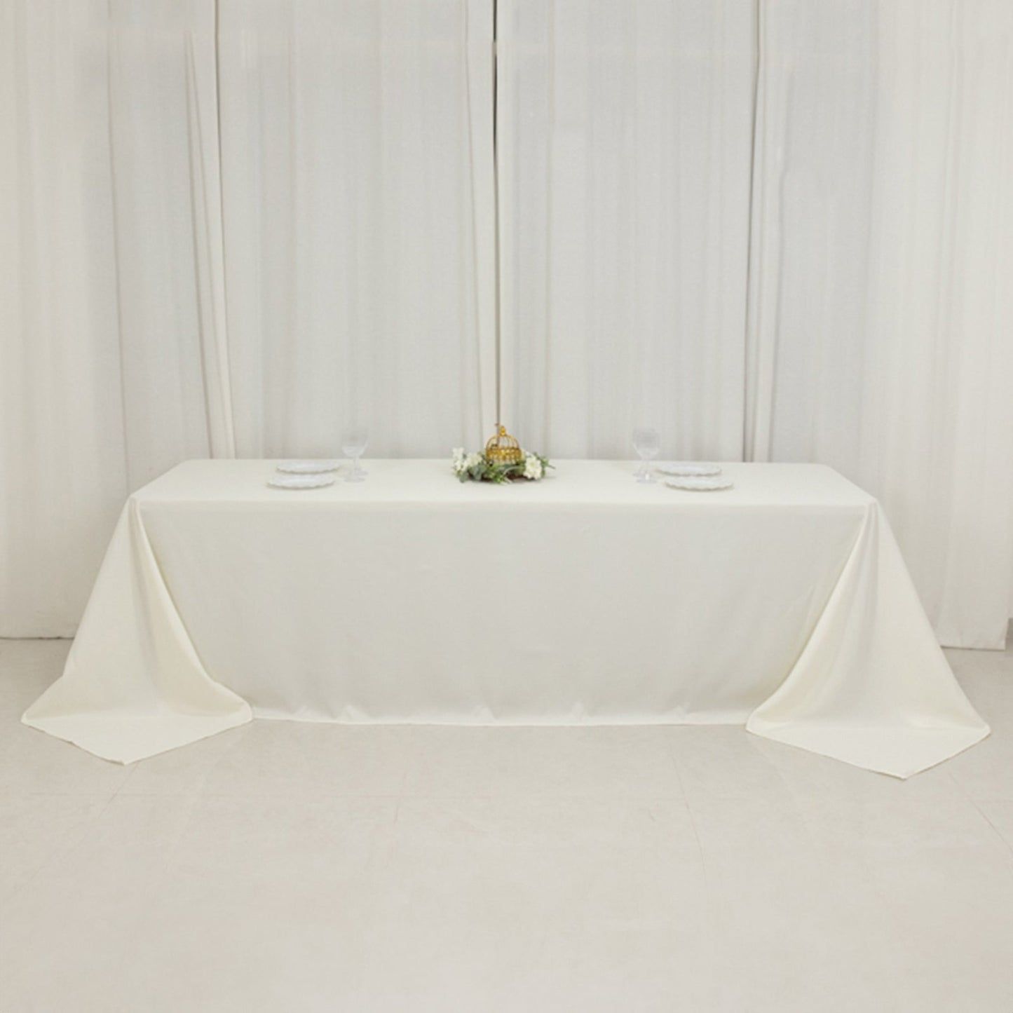 Fire Retardant Premium Polyester 90"x156" Rectangular Tablecloth Ivory - High-Performance Seamless Table Cover