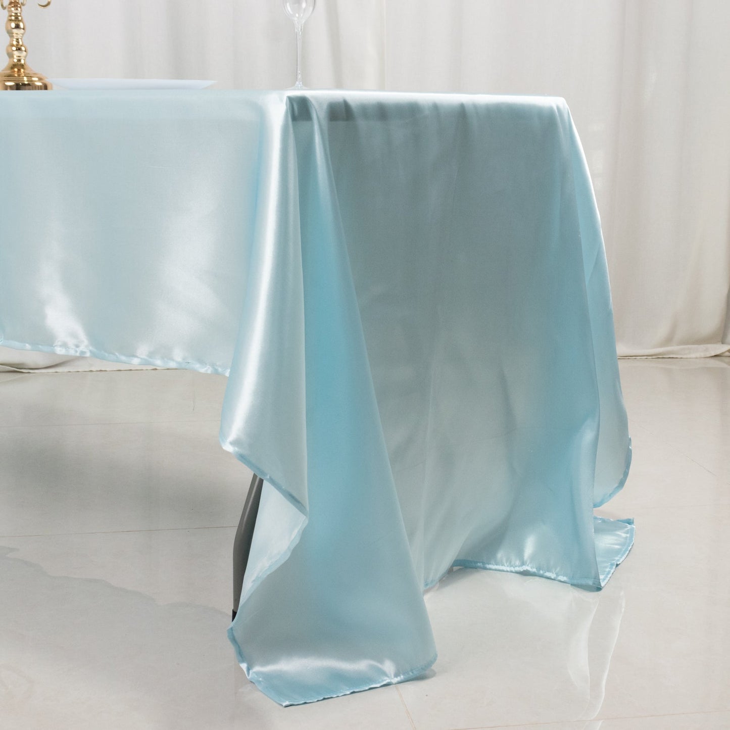 Satin Rectangular 60"x126" Tablecloth Light Blue - Smooth and Lustrous Table Cover