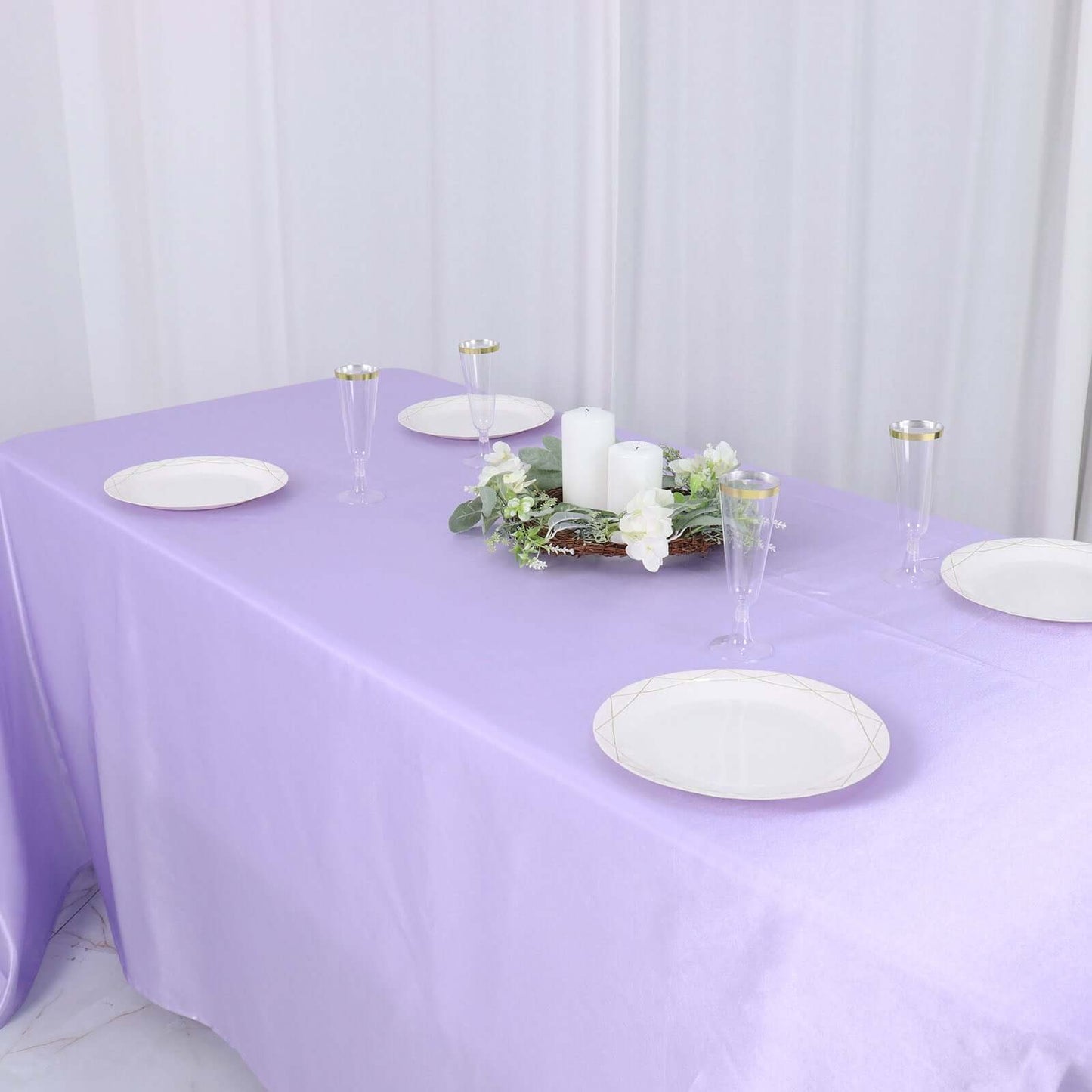 Satin Rectangular 90"x132" Tablecloth Lavender Lilac - Seamless Table Cover
