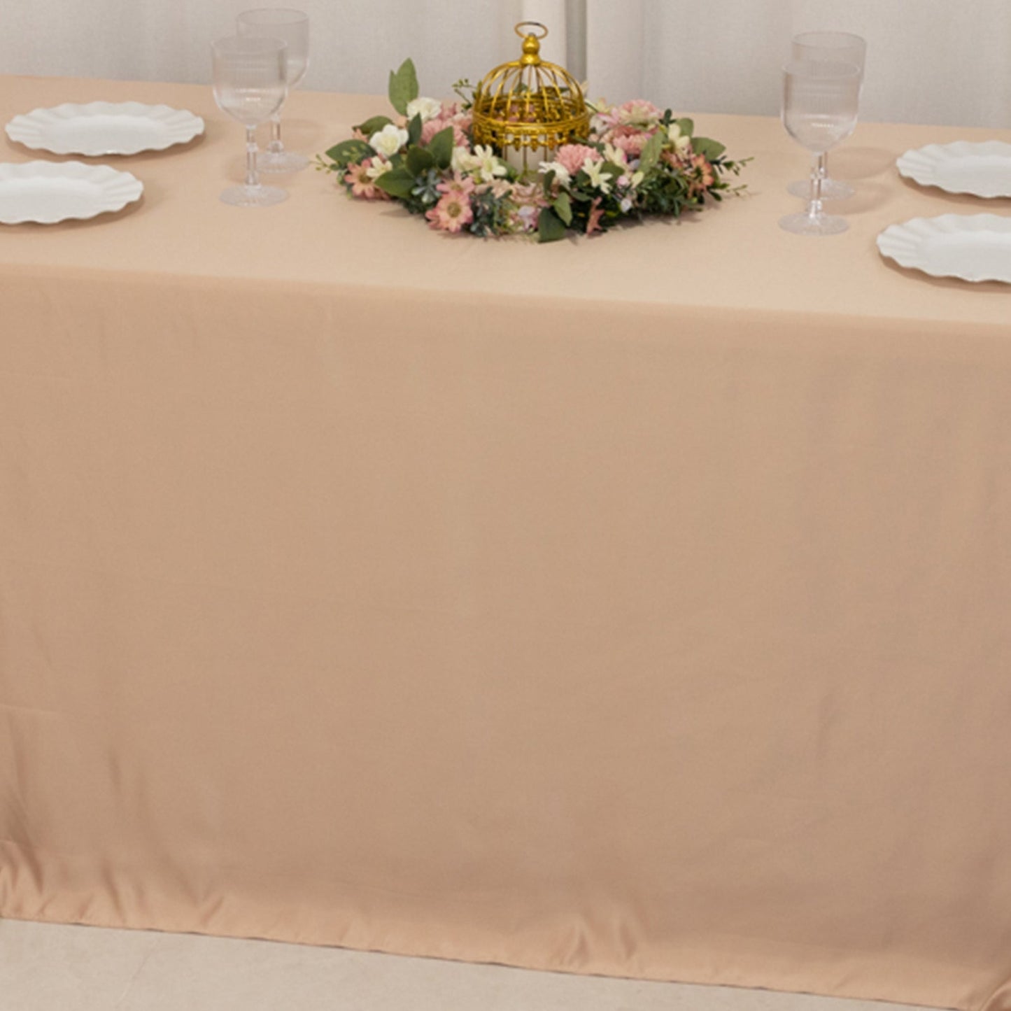 Lamour Satin 90"x132" Rectangle Tablecloth Nude - Soft & Silk-Like Seamless Table Cover