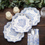 25-Pack Paper Dessert Plates in White with Light Blue Damask Floral Print & Scallop Rim - Stylish Disposable 300GSM Floral Salad Appetizer Plates 8"