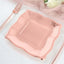 25-Pack Paper 7" Square Dessert Plates in Rose Gold with Vintage Pottery Embossed Design - Shiny Metallic Disposable Appetizer Plates