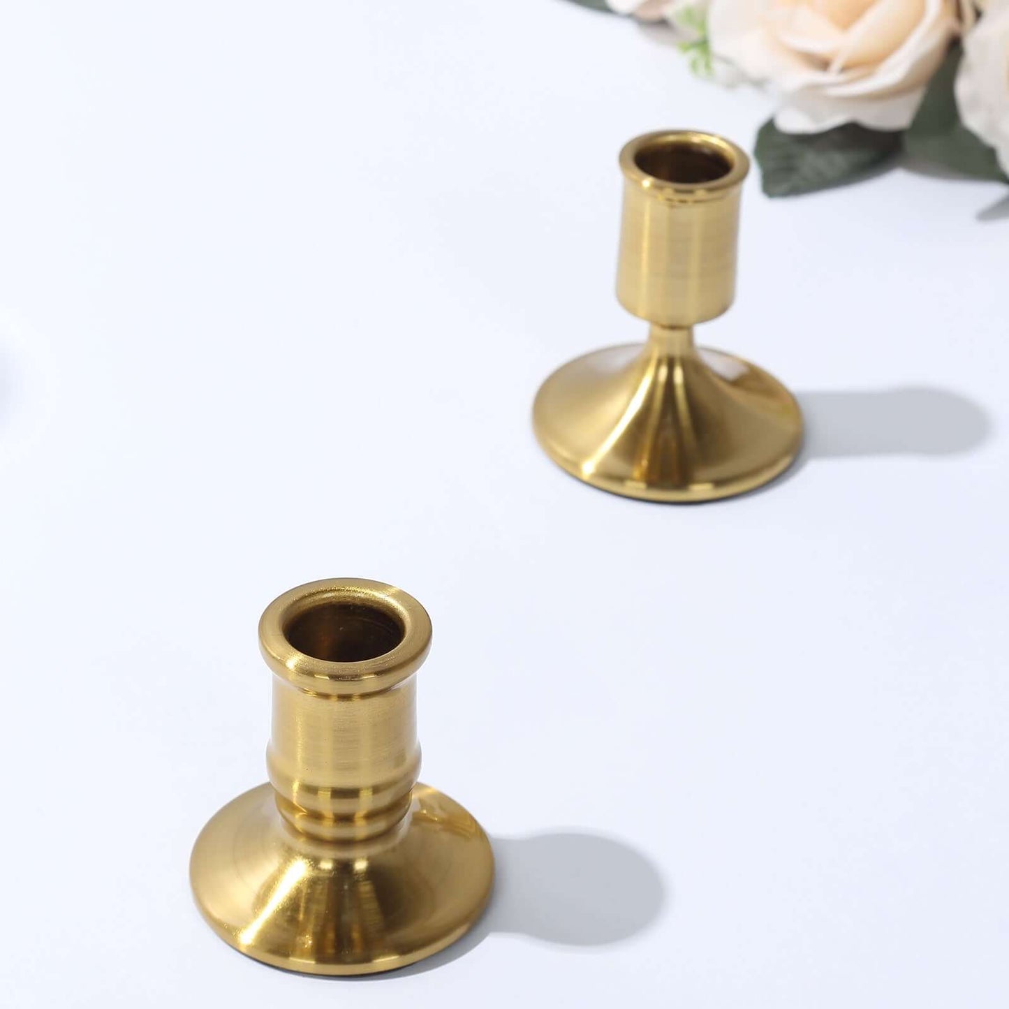Set of 4 Metal Taper Candle Holders Vintage Gold with Sturdy Round Base - Traditional Pillar Candlestick Holders 2.5", 3"