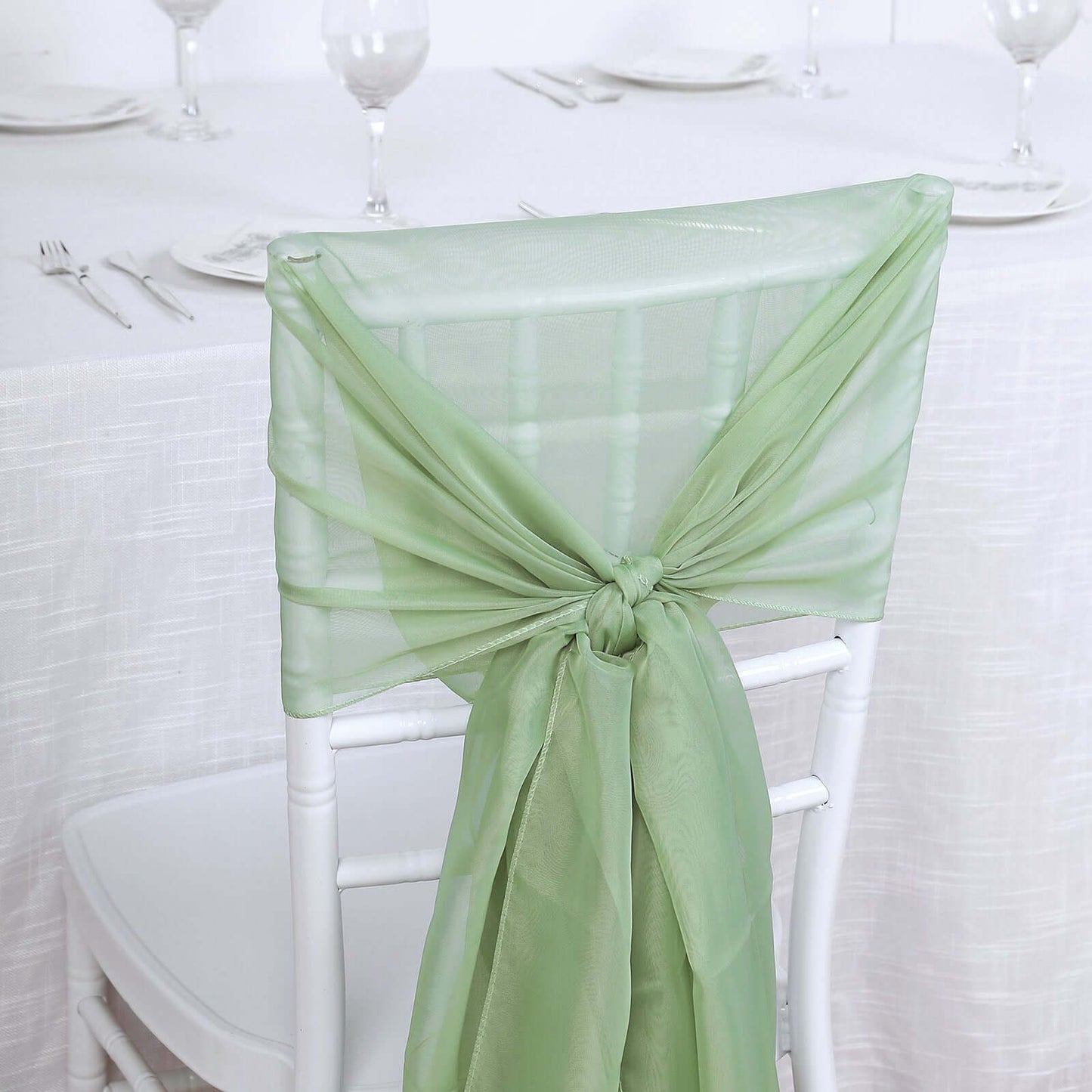 5 Pack Chiffon Chair Sashes Sage Green - Soft & Lightweight Designer Chair Bows 22"x78"